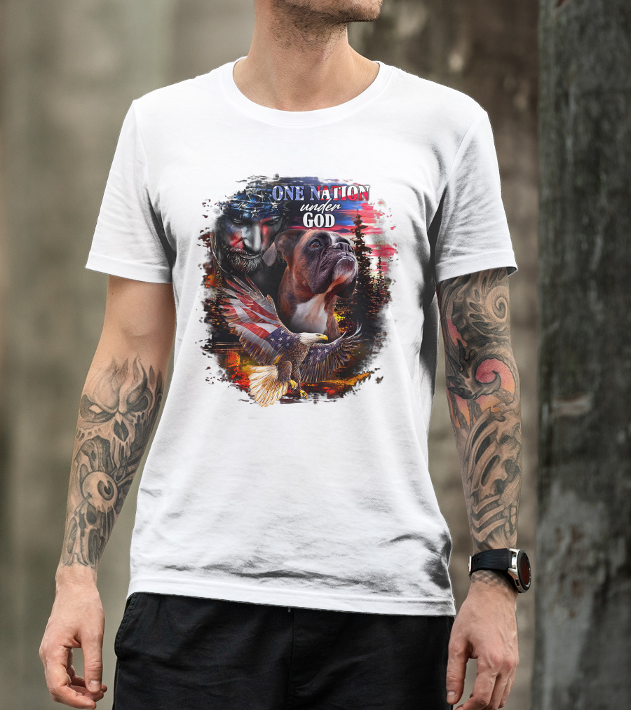 One Nation Under God Boxer With American Eagle And Flag Iconography T-Shirt