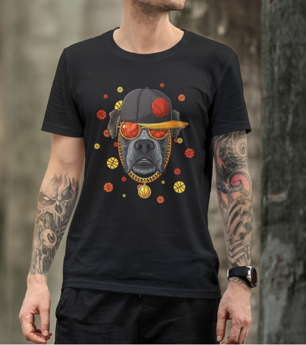 Boxer Basketball Bball Player Coach Dog With Cap And Sunglasses T-Shirt