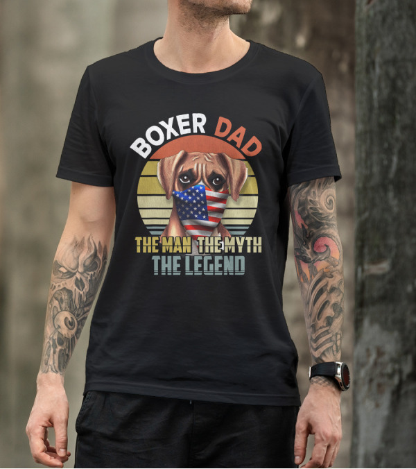 Boxer Dad US Flag Face Mask The Man The Myth The Legend T-Shirt