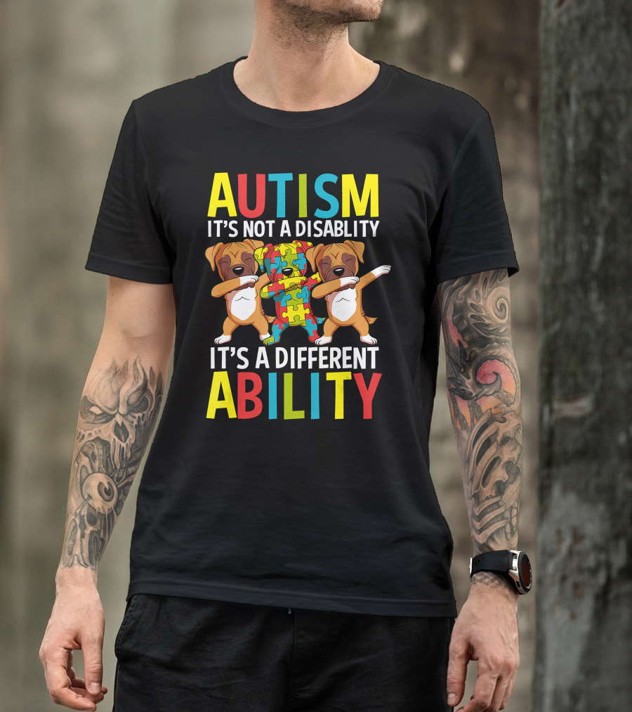 Autism It's Not A Disability It's A Different Ability Dabbing Dogs Puzzle T-Shirt