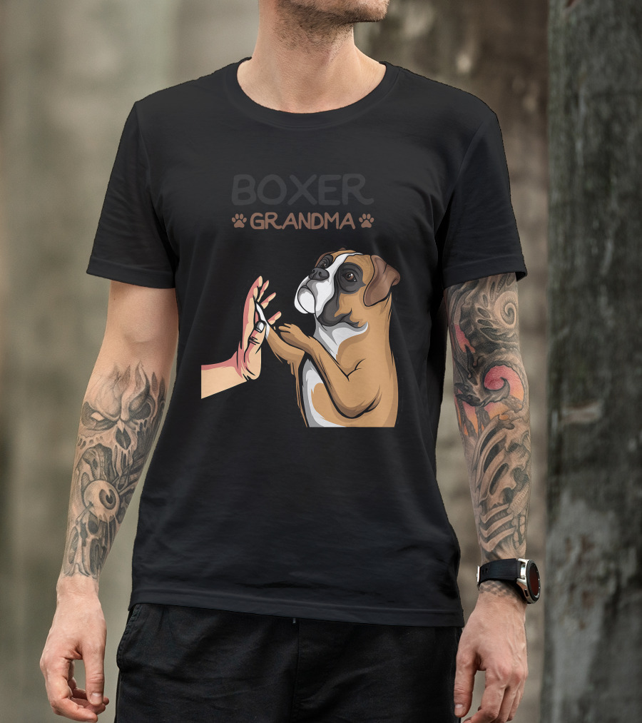 Boxer Grandma High-Five With Dog Paws T-Shirt