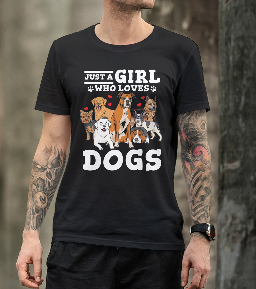 Just A Girl Who Loves Dogs With Boxer And Heart Paw Prints T-Shirt