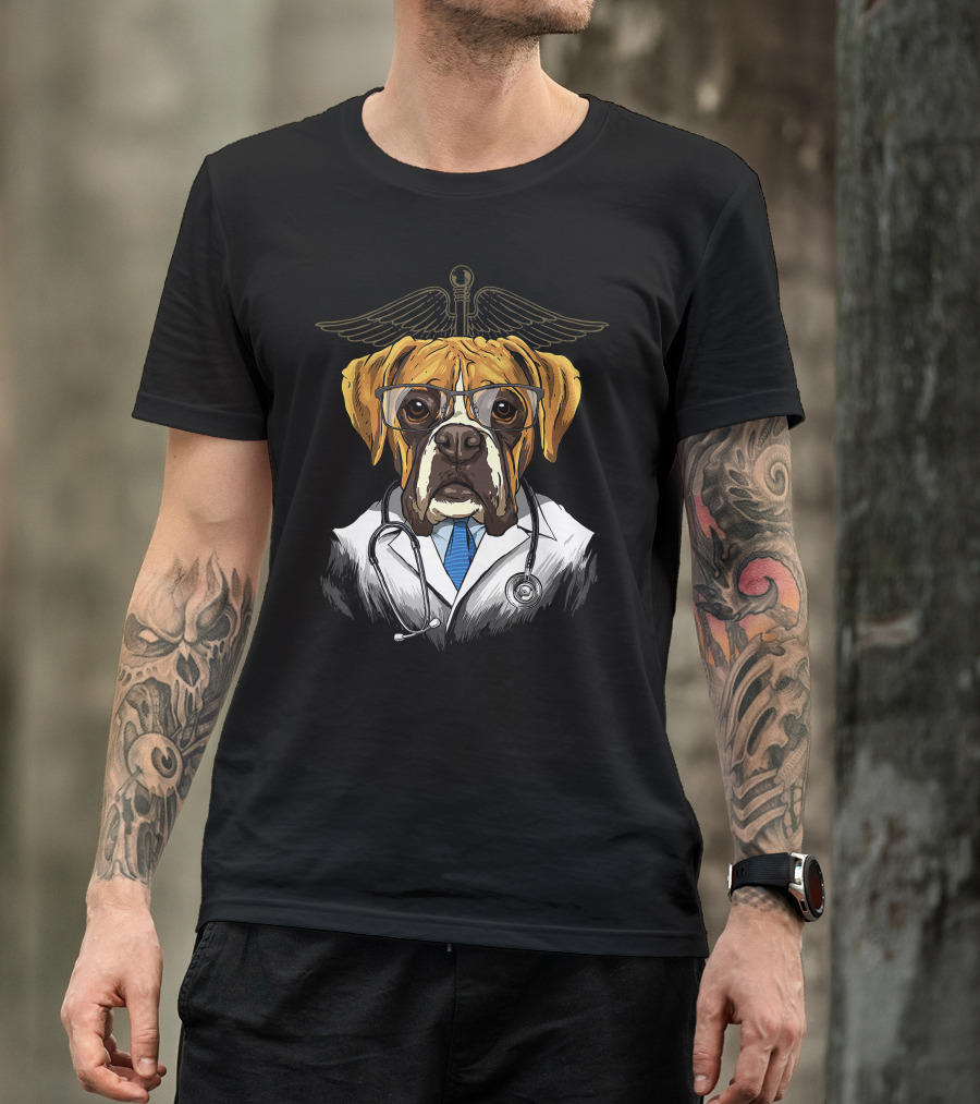 Boxer Dogtor Vet Veterinarian Dog Doctor With Stethoscope And Medical T-Shirt