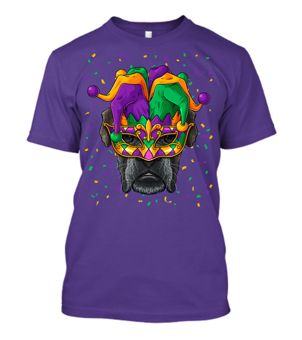 Carnival King Boxer Dog Wearing Jester Mask With Confetti T-Shirt
