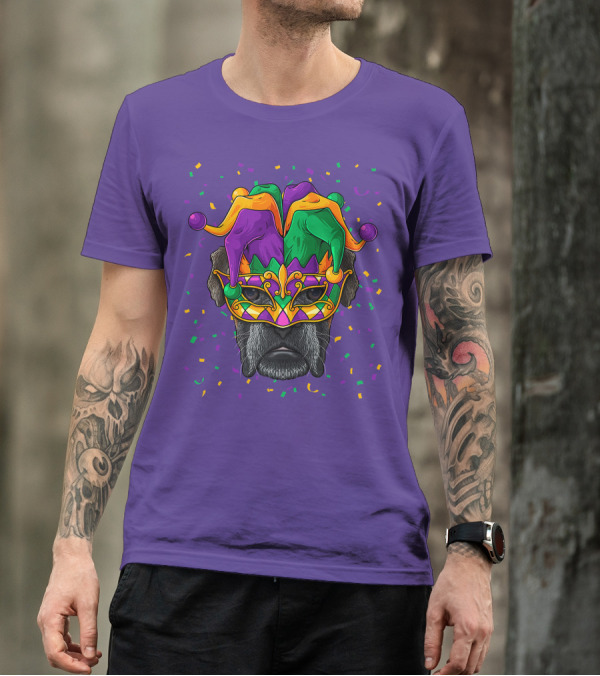 Carnival King Boxer Dog Wearing Jester Mask With Confetti T-Shirt