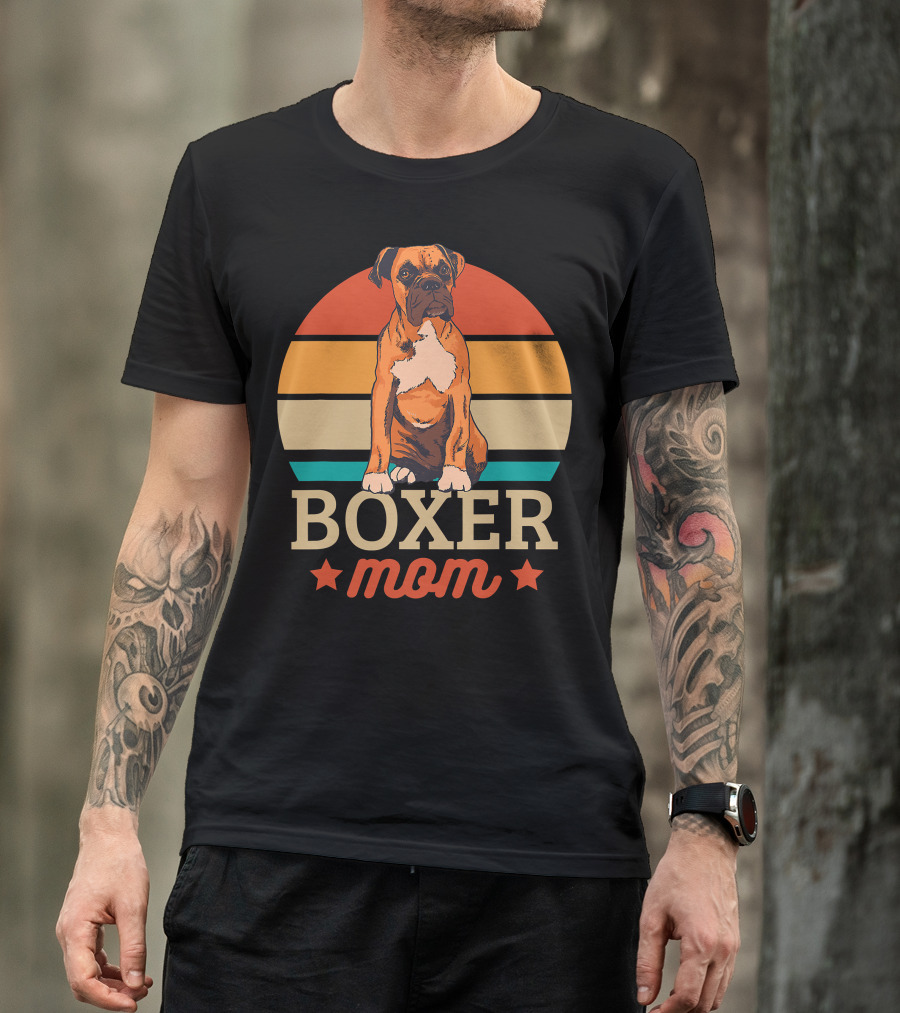 Boxer Mom Retro Sunset Pooch Love T-Shirt