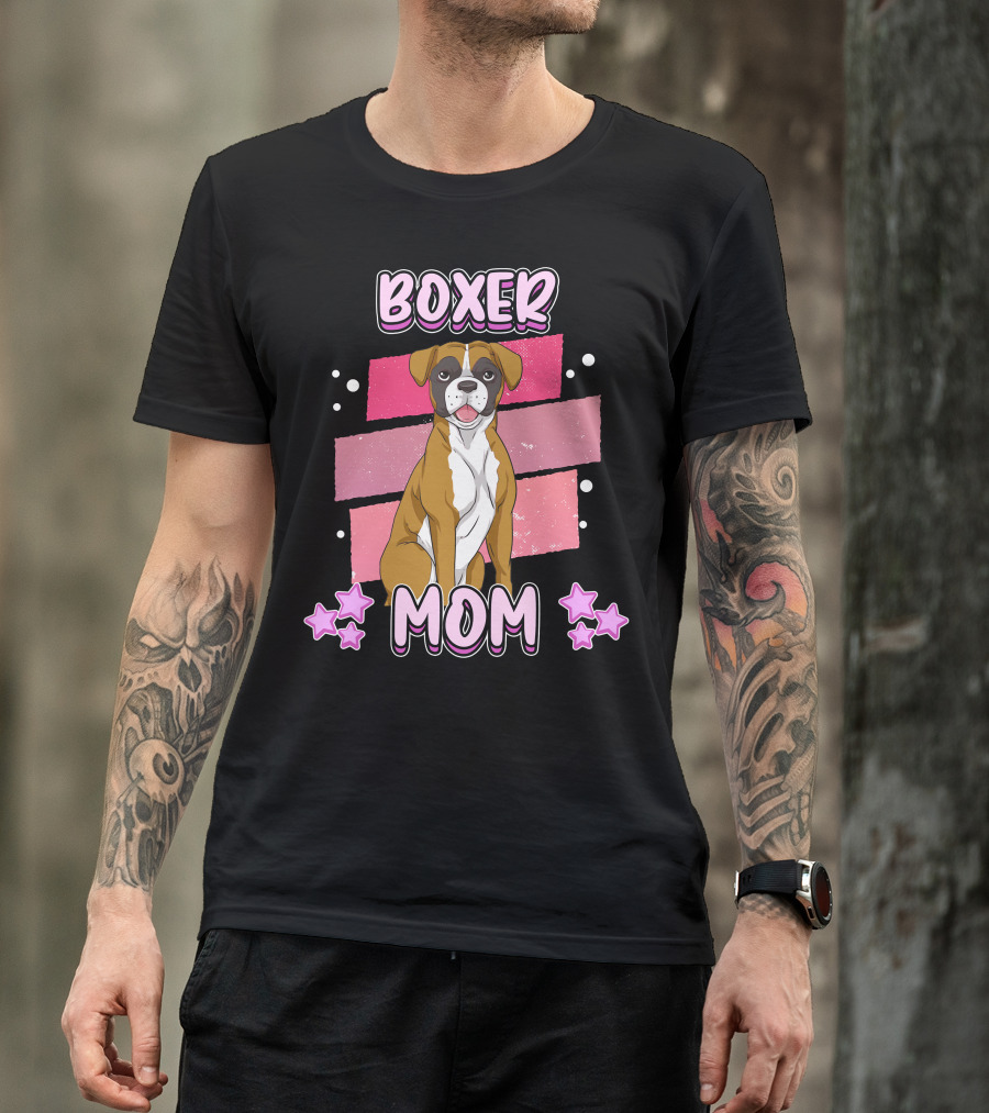 Boxer Mom Pink Stars Funny Dog Saying T-Shirt