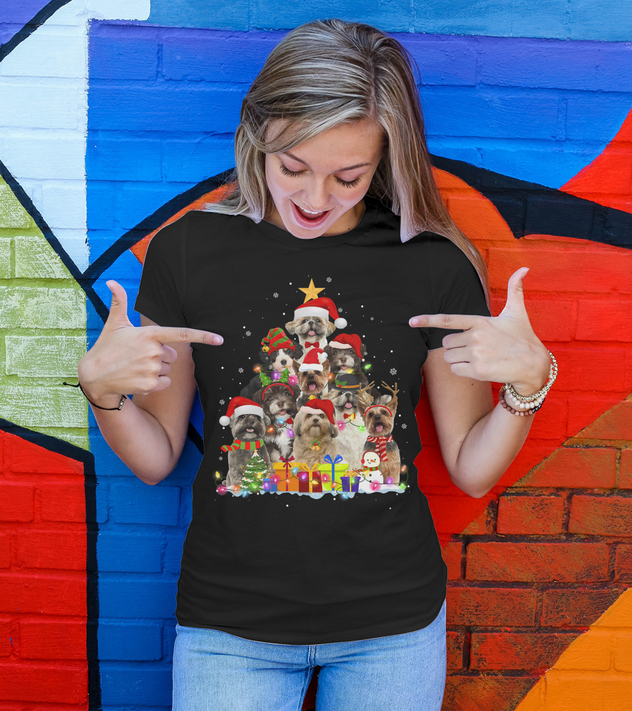 Christmas Pajama Shih Tzu Tree Xmas Dog Dad Gifts T-Shirt