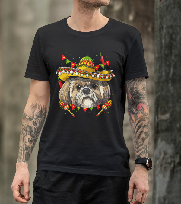 Cinco De Mayo Shih Tzu Sombrero Men Women Kids Festive Dog Maracas Fiesta T-Shirt