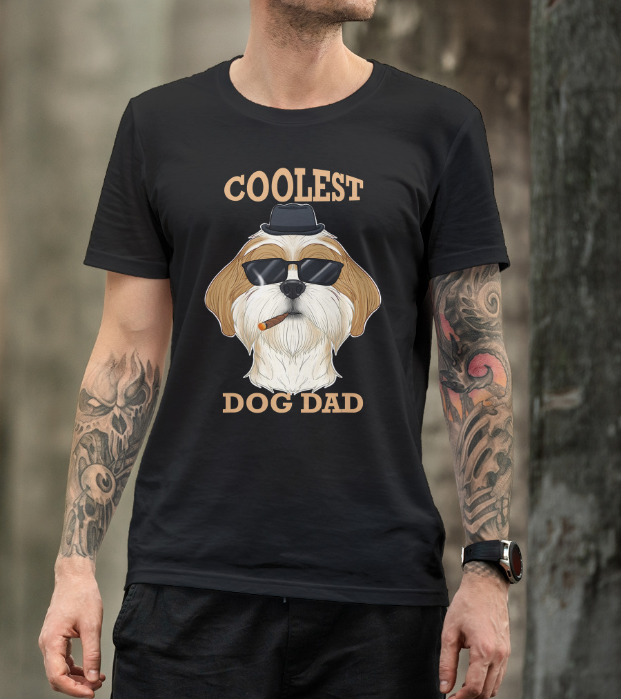 Coolest Dog Dad I Shih Tzu Dad I Shih Tzu With Hat And Sunglasses T-Shirt