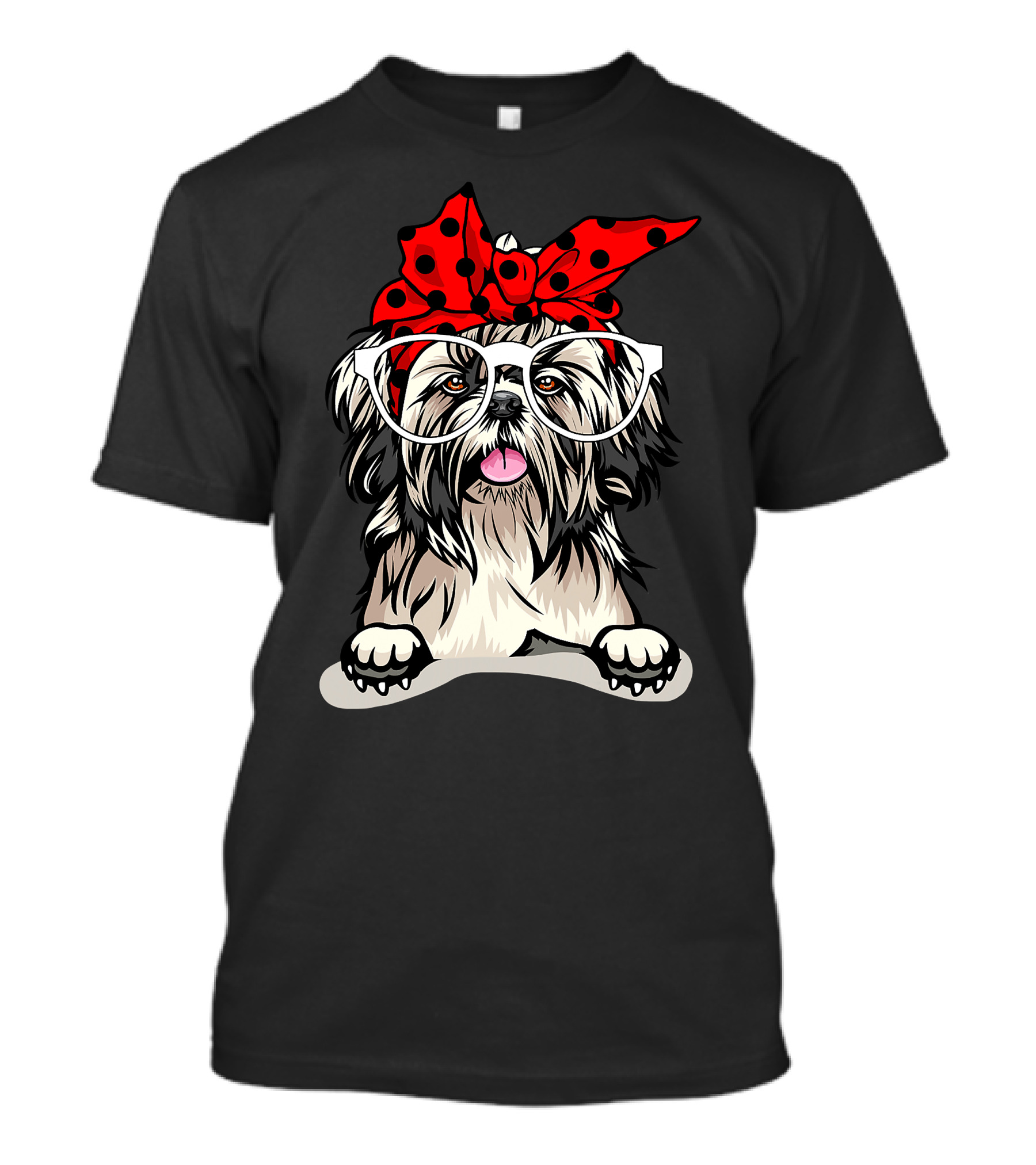 Shih Tzu Christmas Red Plaid Headband And Glasses Holiday T-Shirt