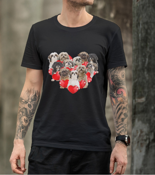 Shih Tzu Heart Puppies Valentine's Day Dog Love T-Shirt