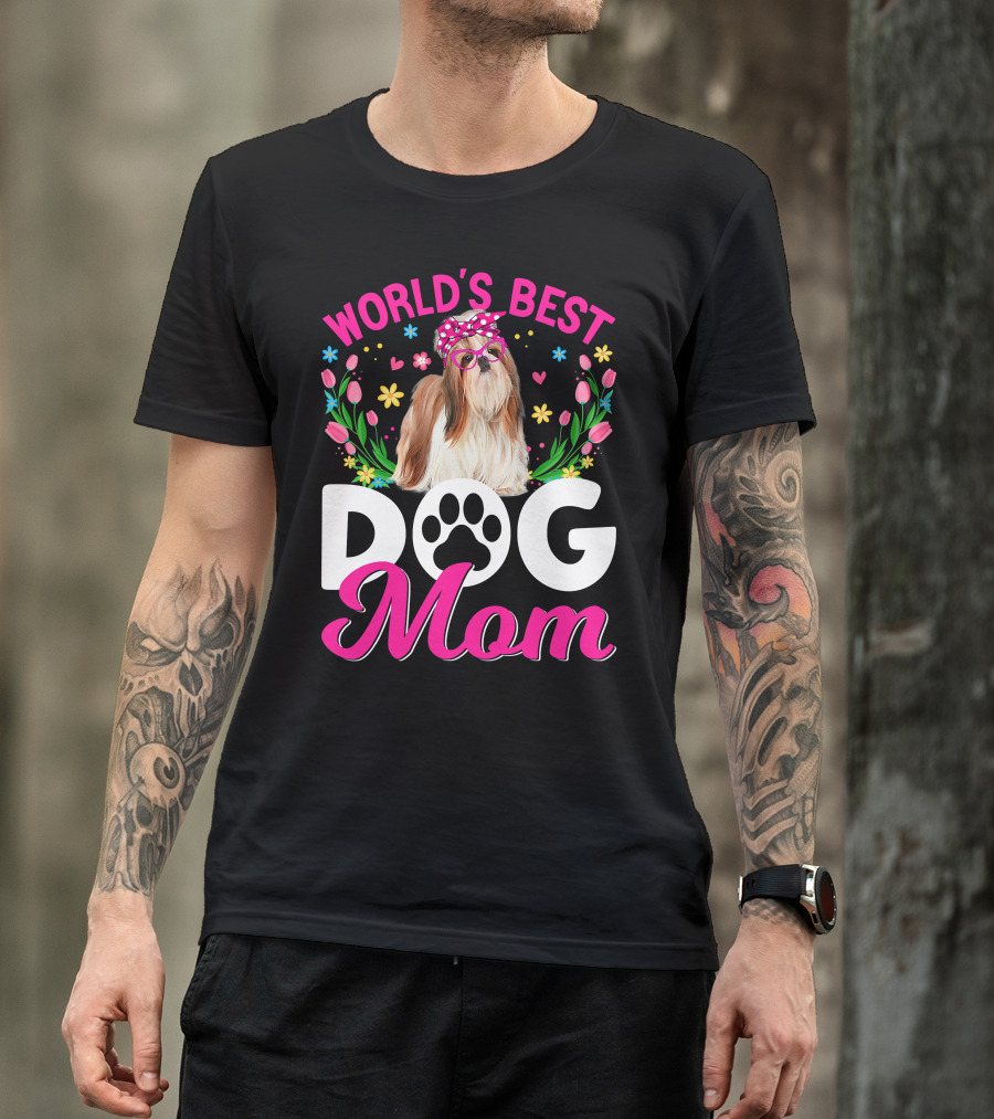 World's Best Shih Tzu Dog Mom Floral T-Shirt