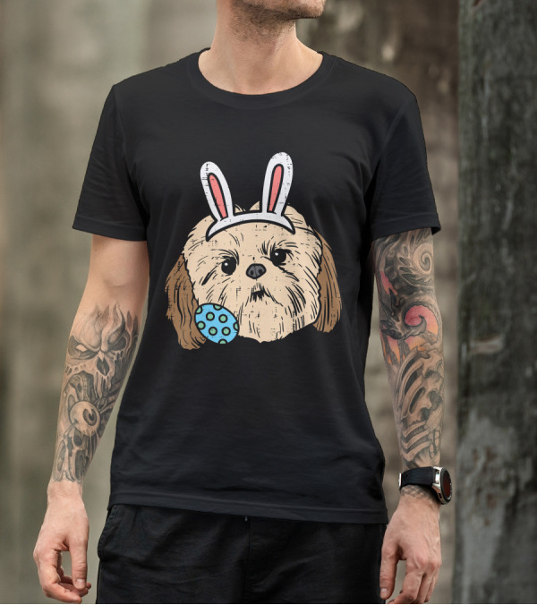 Easter Shih Tzu Bunny Face With Polka Dot Egg T-Shirt