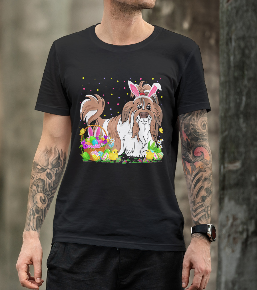 Easter Shih Tzu Dog Bunny Egg Hunting Festive Basket Chicks T-Shirt