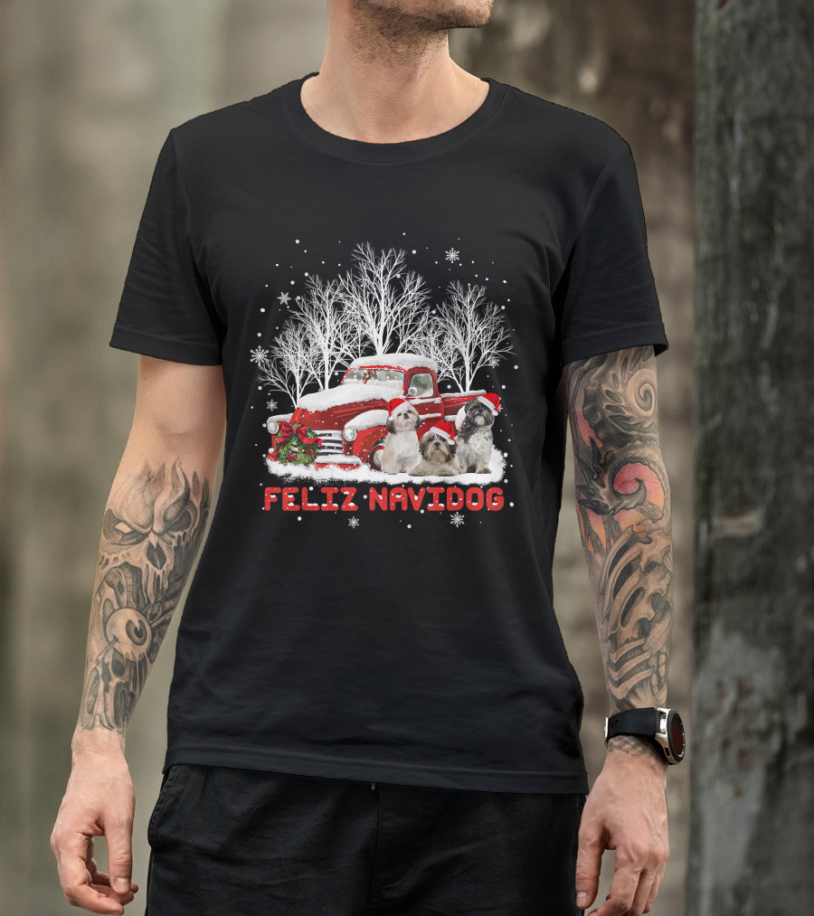 Feliz Navidog Shih Tzu Christmas Red Truck Dog Lovers Costum T-Shirt