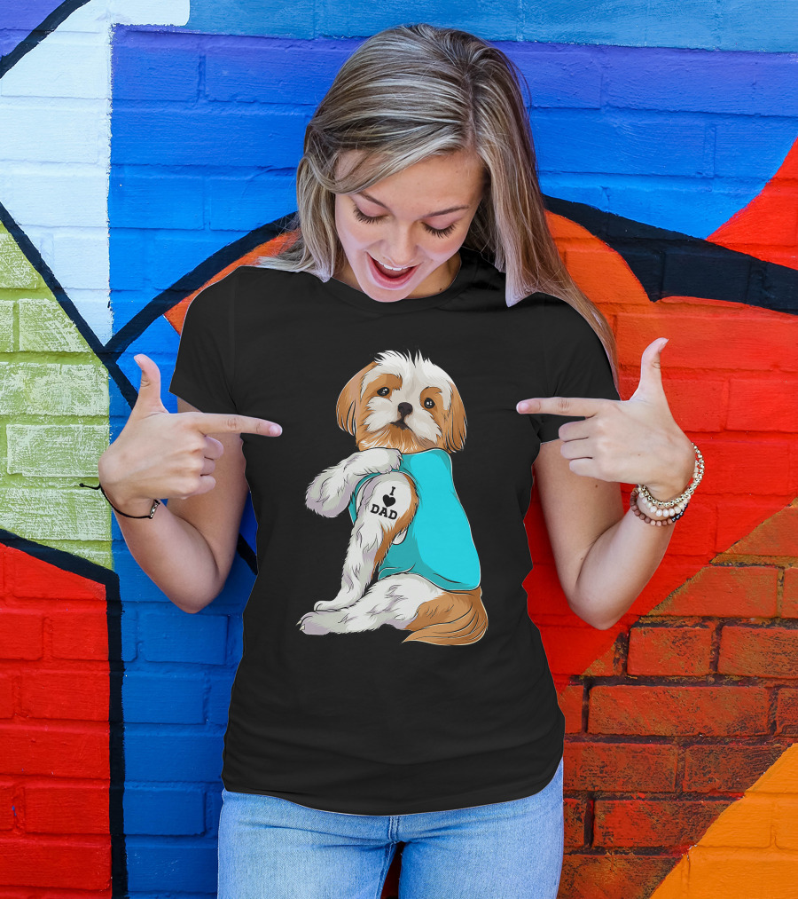 Fun Shih Tzu I Love Dad Tattoo Dog T-Shirt