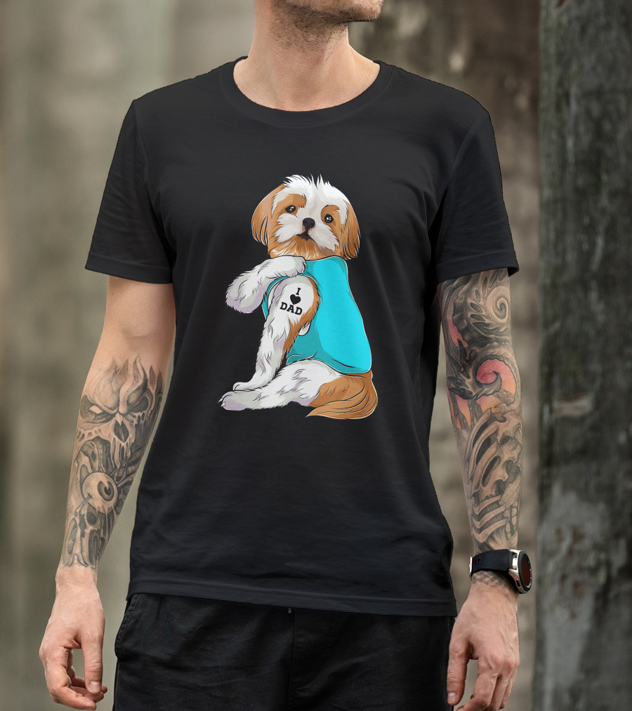 Fun Shih Tzu I Love Dad Tattoo Dog T-Shirt