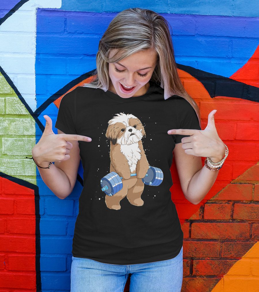 Funny Lifting Shih Tzu Dog Weightlifting T-Shirt