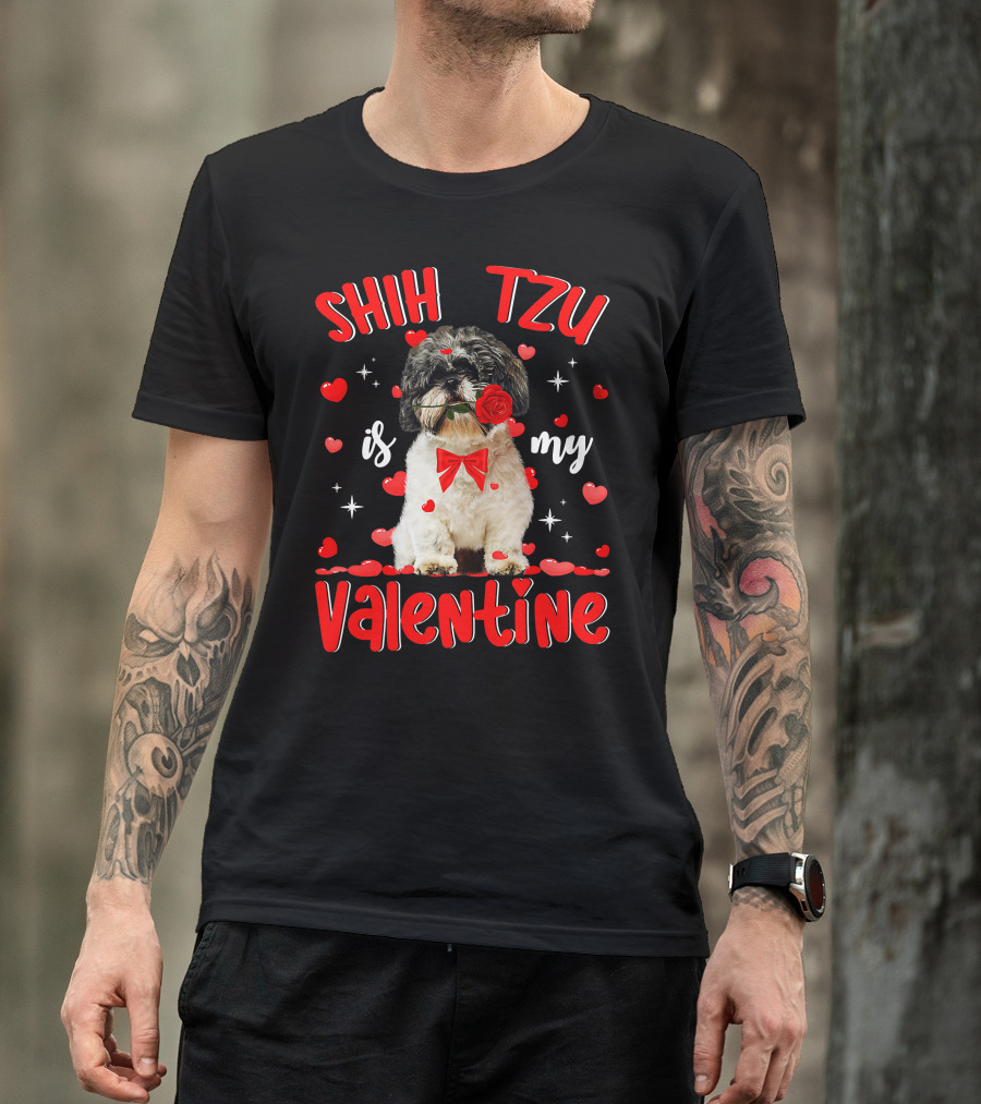 Shih Tzu Valentine Dog Dad Dog Mom T-Shirt
