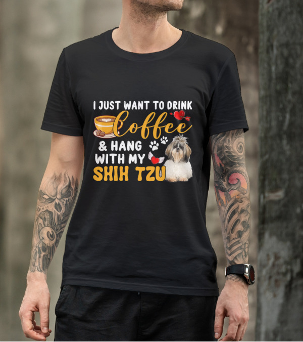 Coffee Lover Shih Tzu With Hearts And Wings T-Shirt