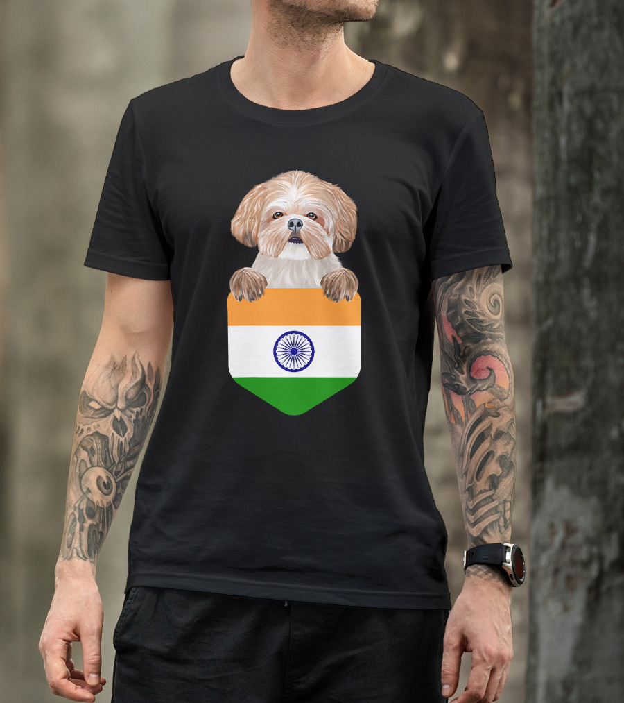 India Flag Shih Tzu Dog Pocket Companion T-Shirt