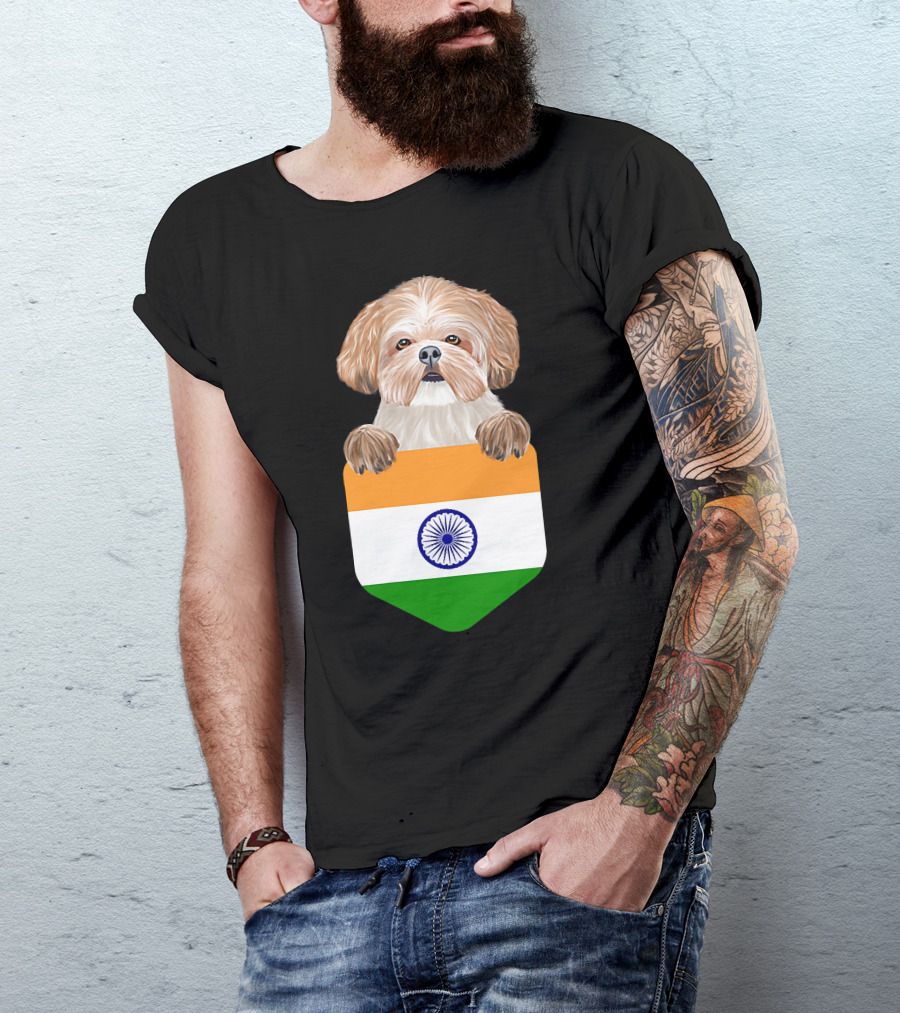 India Flag Shih Tzu Dog Pocket Companion T-Shirt