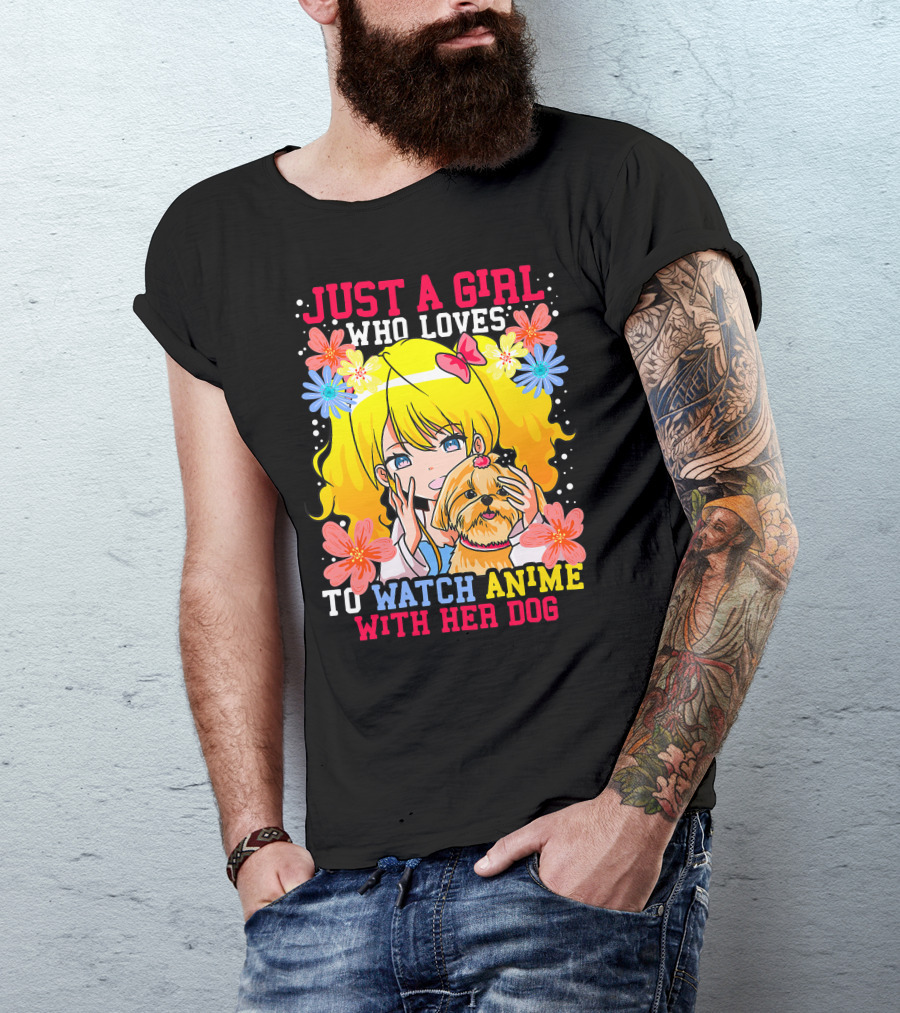 Just A Girl Watch Anime With Her Dog Shih Tzu Pup Manga T-Shirt