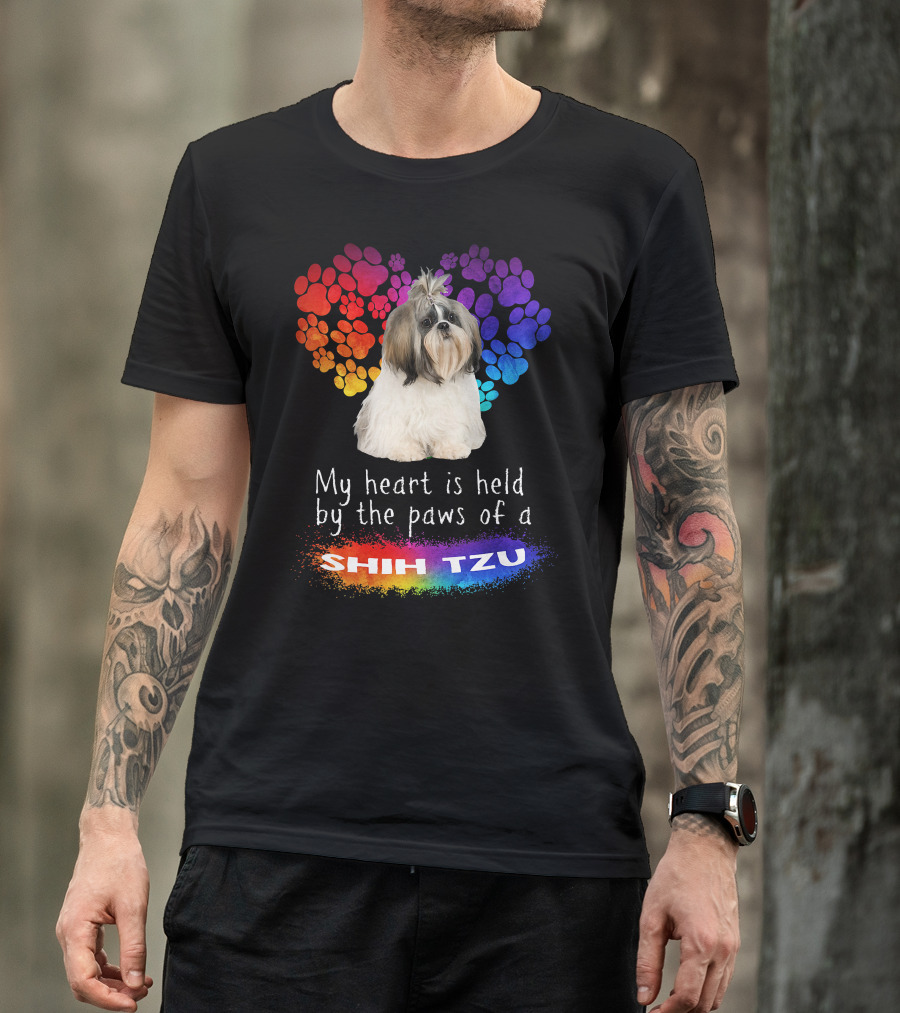 My Heart Is Held By The Paws Of A Shih Tzu Rainbow Paws T-Shirt