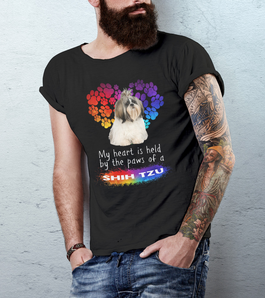 My Heart Is Held By The Paws Of A Shih Tzu Rainbow Paws T-Shirt