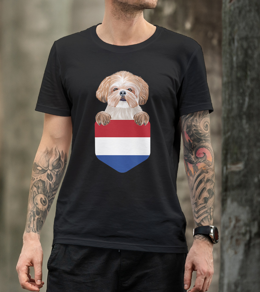 Netherlands Flag Pocket Shih Tzu Dog T-Shirt