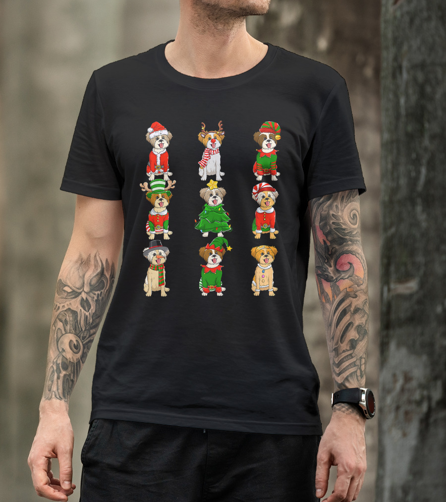 Santa Shih Tzu Christmas Tree Lights Elf Reindeer Santa Shih Tzu Reindeer Elf T-Shirt
