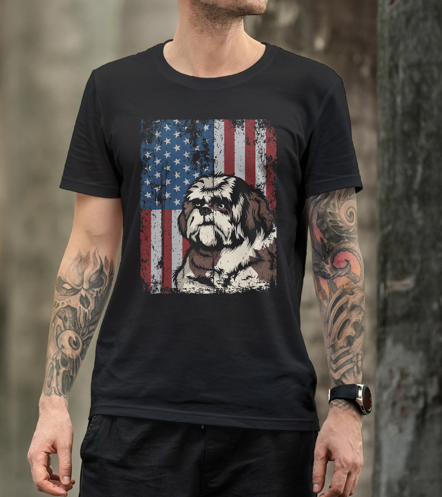 Shih Tzu American Flag Patriotic Owner T-Shirt