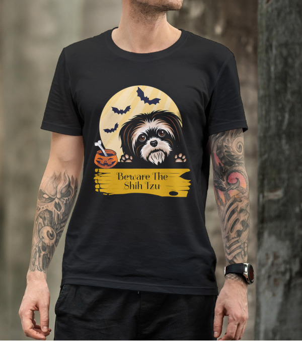 Beware The Shih Tzu Halloween Bats Moon Pumpkin T-Shirt