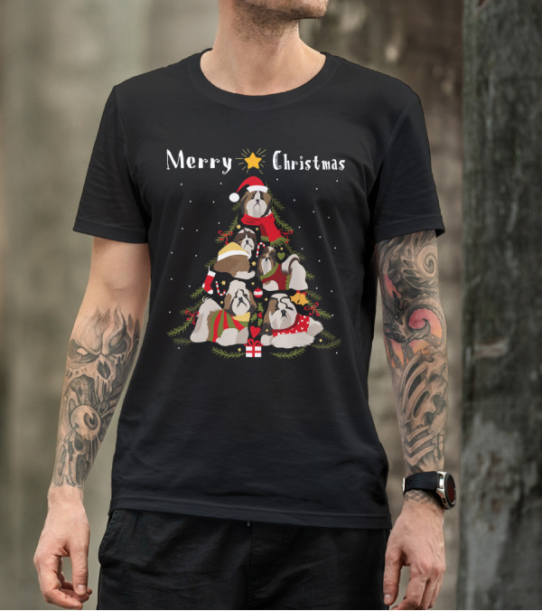 Merry Christmas Shih Tzu Xmas Tree T-Shirt