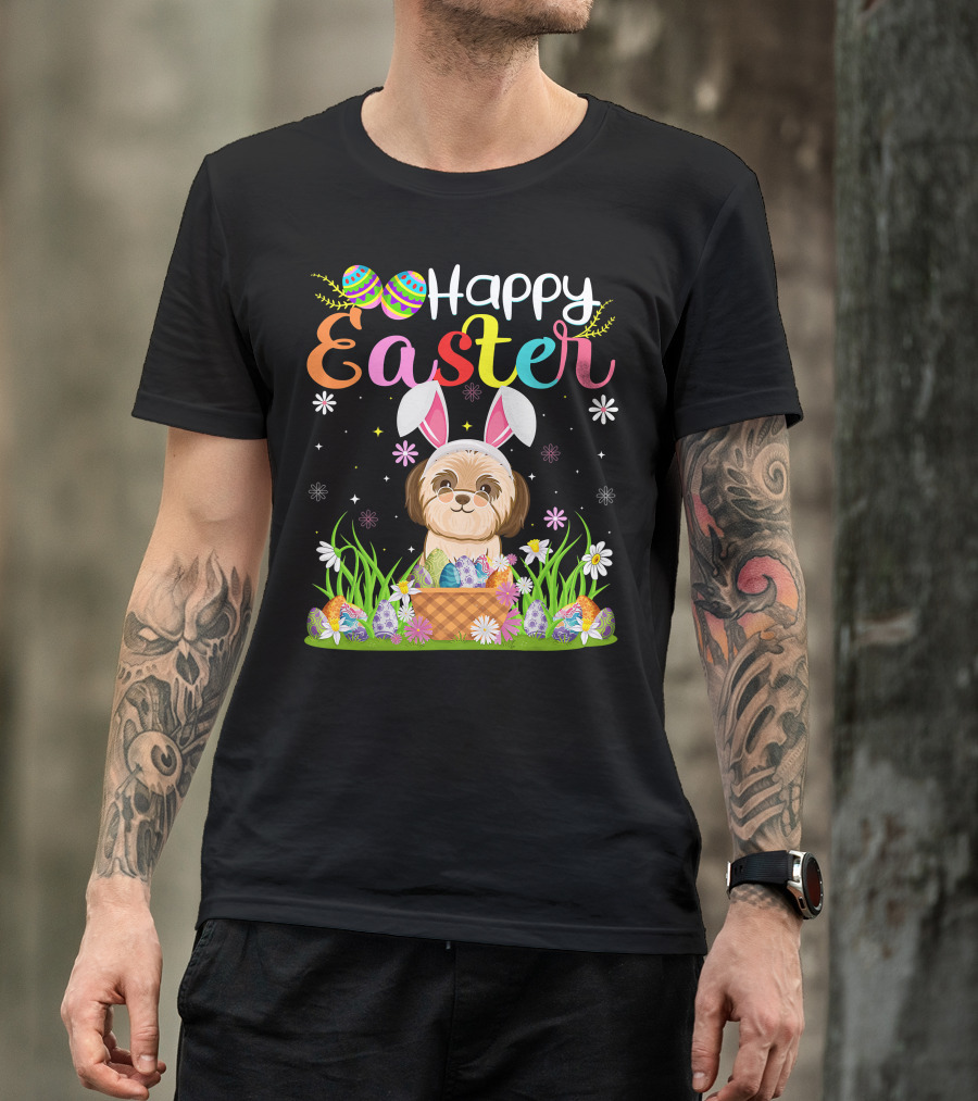 Happy Easter Shih Tzu Dog Bunny Egg Hunting Funny Shih Tzu T-Shirt