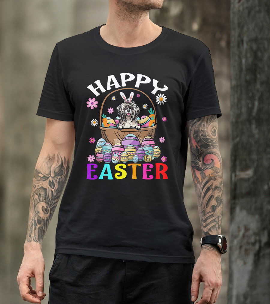 Shih Tzu Easter Bunny Dog With Colorful Eggs And Basket T-Shirt