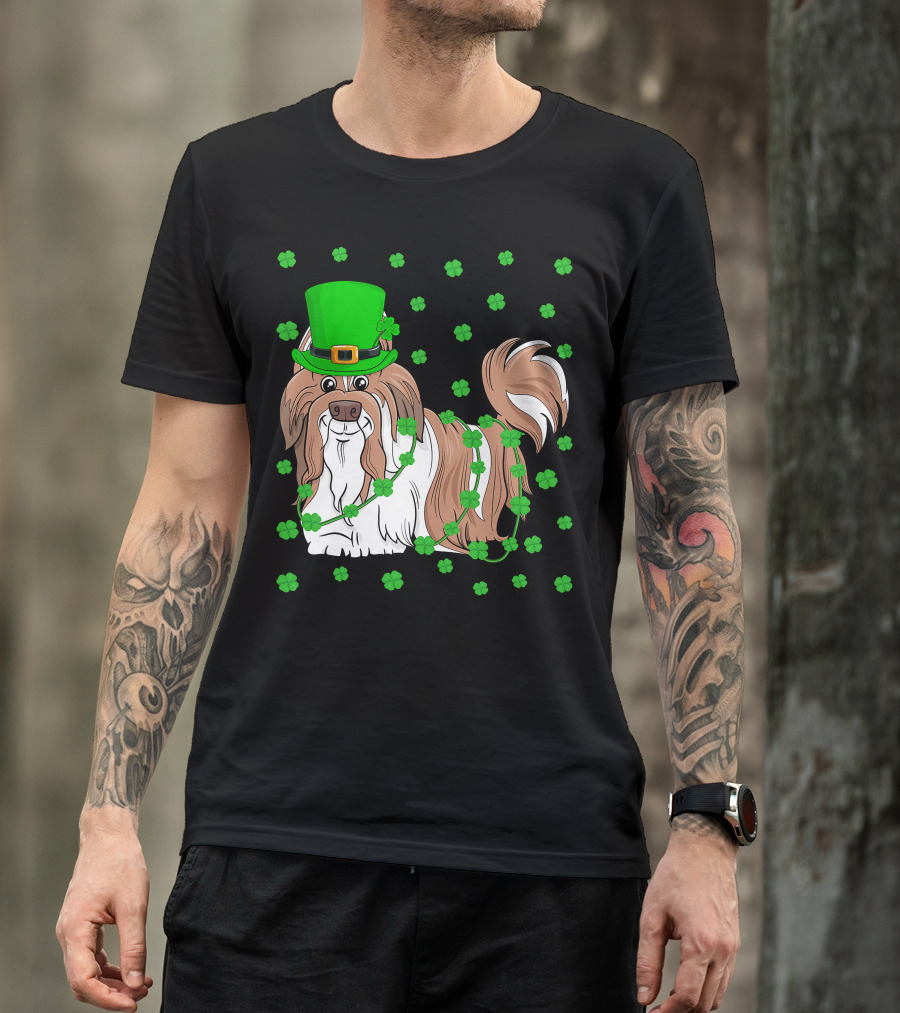 Shih Tzu Dog Lover St. Patrick's Day Leprechaun Hat And Clover T-Shirt