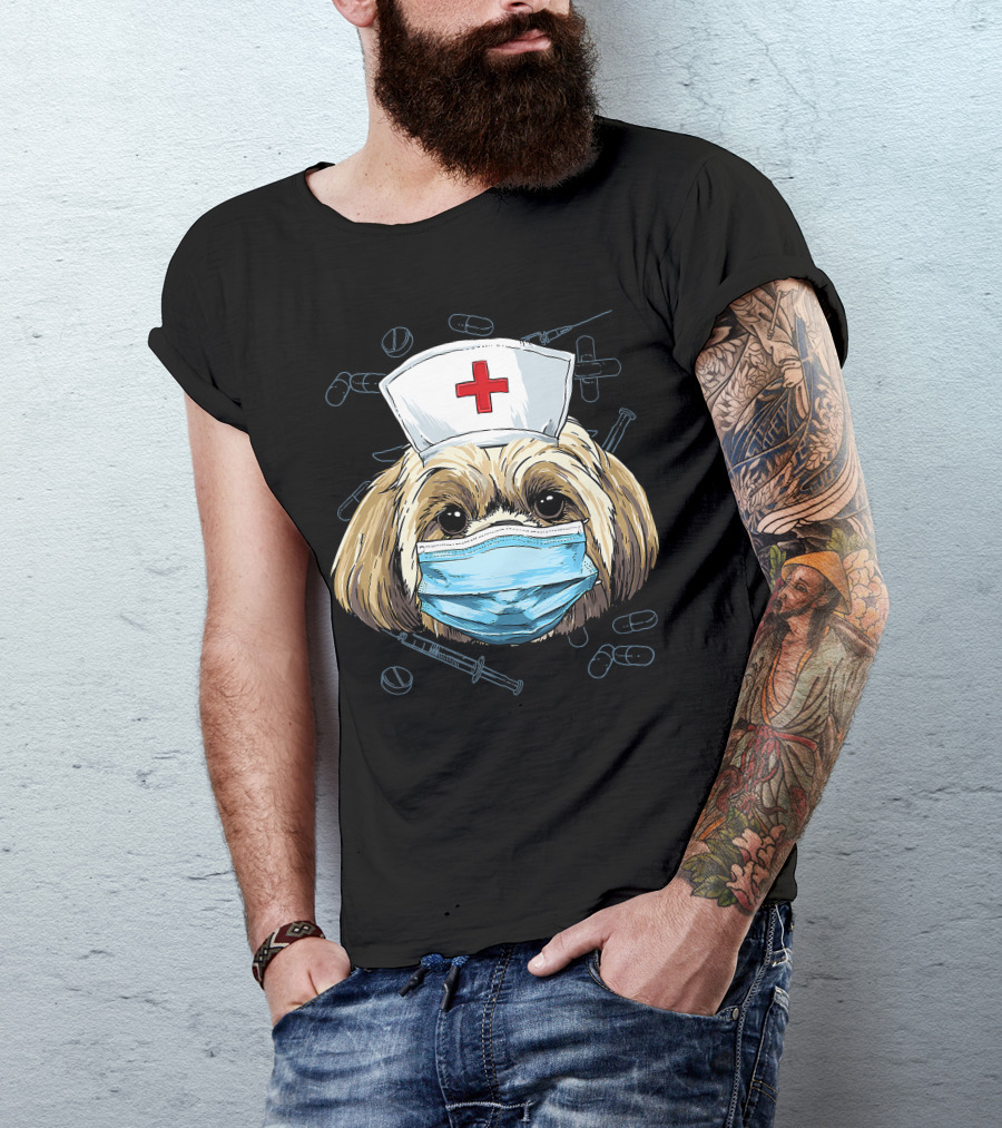 Shih Tzu Nurse RN Graduation Mask Medical T-Shirt
