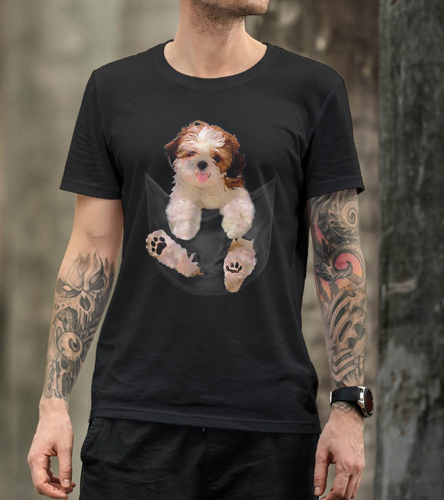 Shih Tzu Dog Pocket Ripper Lover Puppy In Pocket T-Shirt