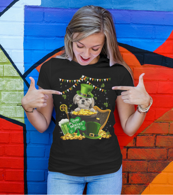 Happy St Patrick's Day Shih Tzu Dogs Lover Funny Irish Shamrock Hat T-Shirt