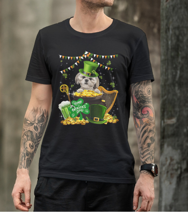 Happy St Patrick's Day Shih Tzu Dogs Lover Funny Irish Shamrock Hat T-Shirt
