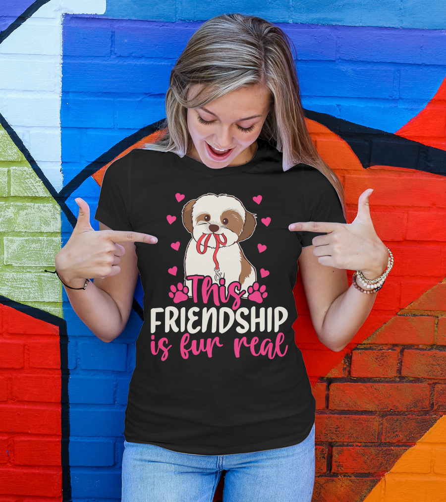 Shih Tzu This Friendship Is Fur Real Funny Dog Lover Hearts And Paws T-Shirt