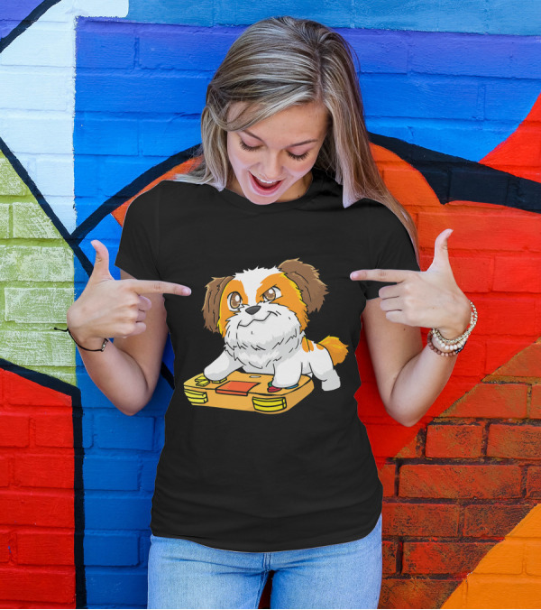 Shih Tzu Kawaii Dog Playing Video Game For Gamers And Dog Lovers T-Shirt