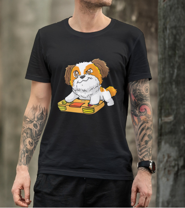 Shih Tzu Kawaii Dog Playing Video Game For Gamers And Dog Lovers T-Shirt