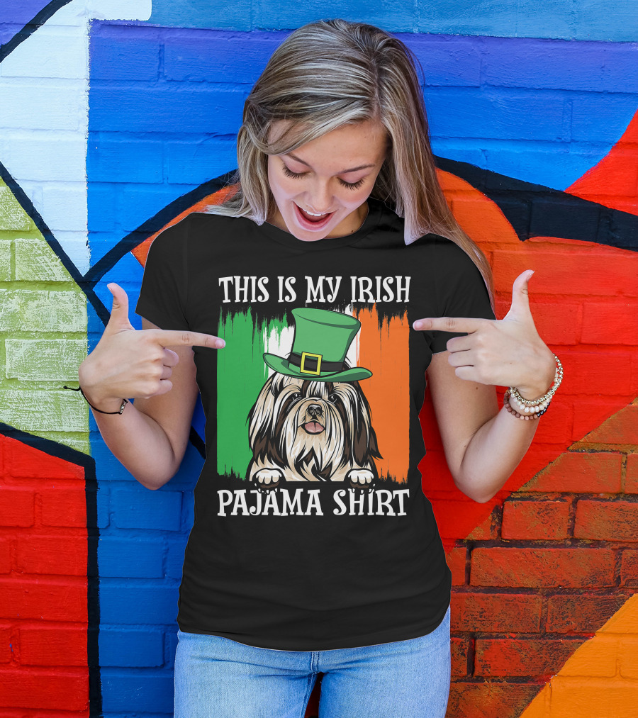 St Patrick's Day Shih Tzu Irish Flag Hat Pajama Vibe T-Shirt