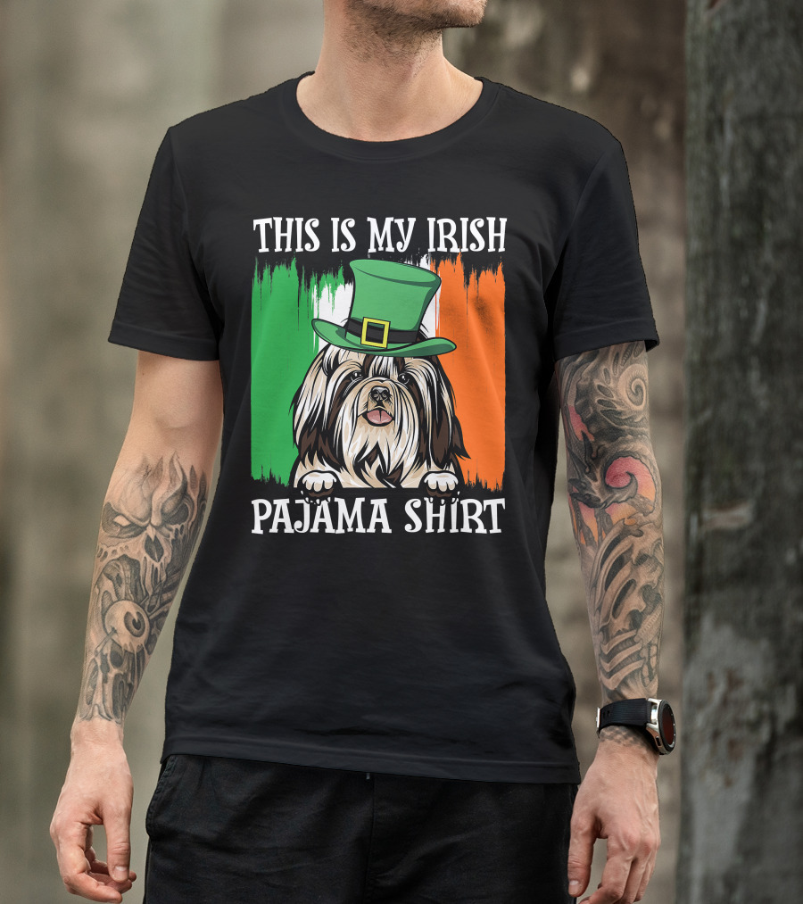 St Patrick's Day Shih Tzu Irish Flag Hat Pajama Vibe T-Shirt
