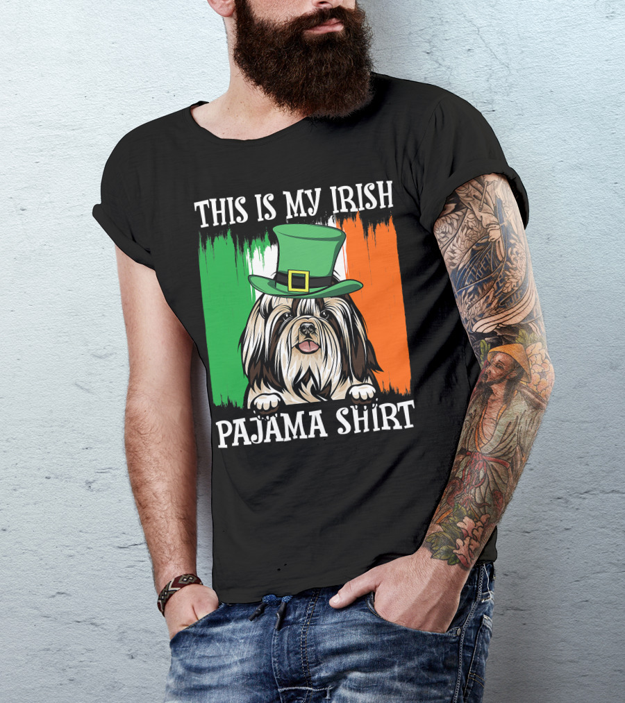 St Patrick's Day Shih Tzu Irish Flag Hat Pajama Vibe T-Shirt