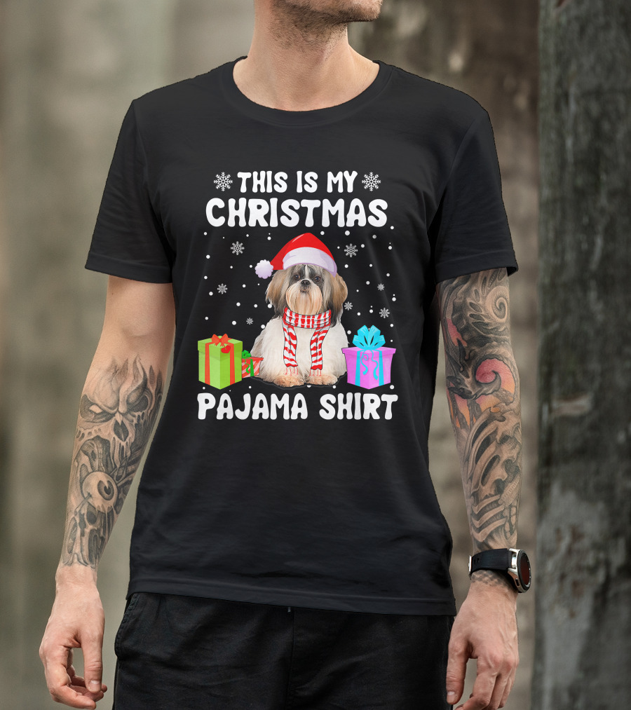 This Is My Christmas Shih Tzu Dog Pajama Puppy Love Santa Hat Presents T-Shirt