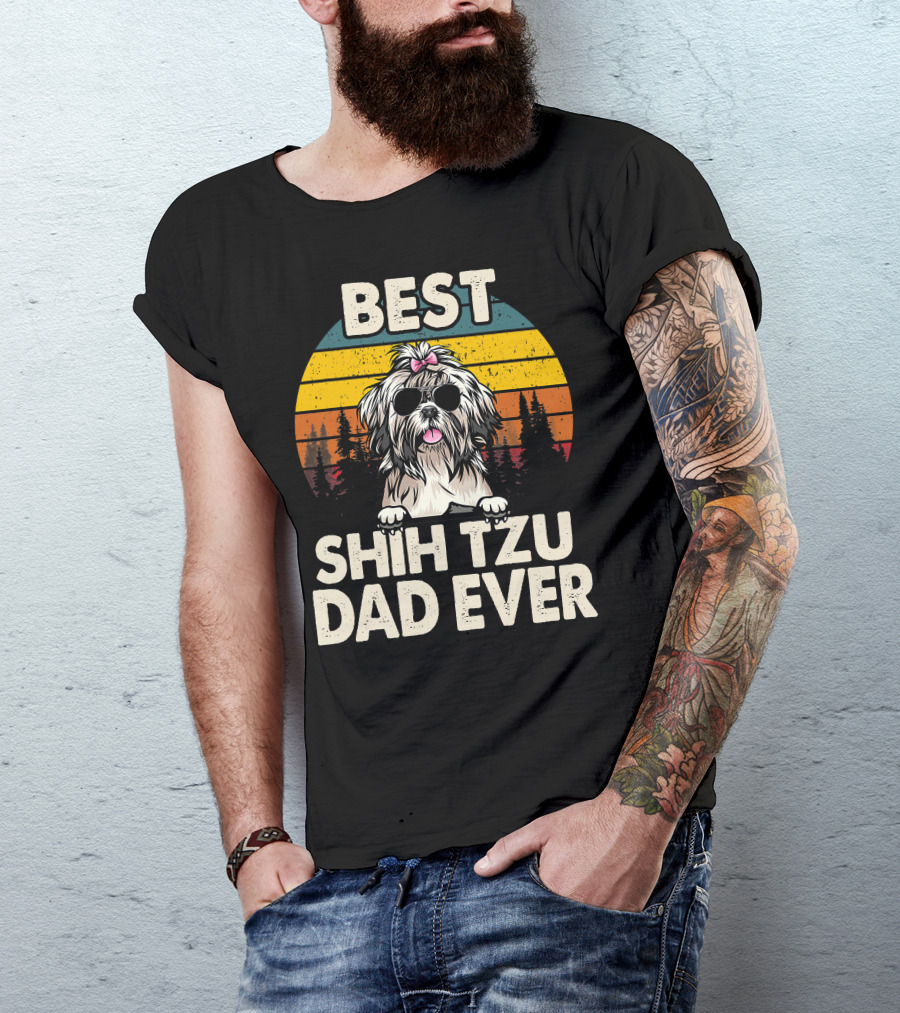 Best Shih Tzu Dad Ever Vintage Retro T-Shirt